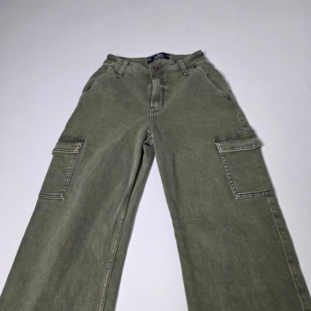 Hollister Cargo Dad Jeans Women 23S Olive Green Ultra High-Rise Vintage Stretch